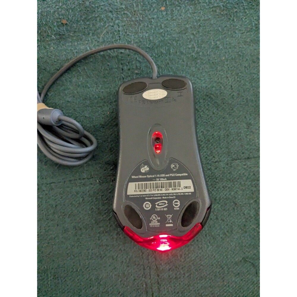 Microsoft Wheel Mouse Optical Wired USB X802382 Tested Black Genuine OEM MS